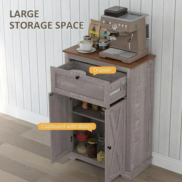 Alt view image 4 of 7 - Farmhouse Barn Door Accent Cabinet with Double Doors Gray | Kitchen Sideboard Storage Cabinet, Drawer, Adjustable Shelf, for Living Room