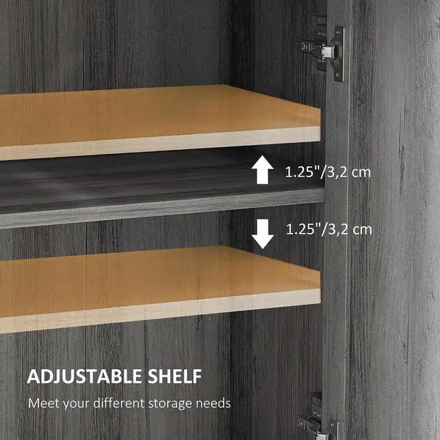 Alt view image 5 of 7 - Farmhouse Barn Door Accent Cabinet with Double Doors Gray | Kitchen Sideboard Storage Cabinet, Drawer, Adjustable Shelf, for Living Room