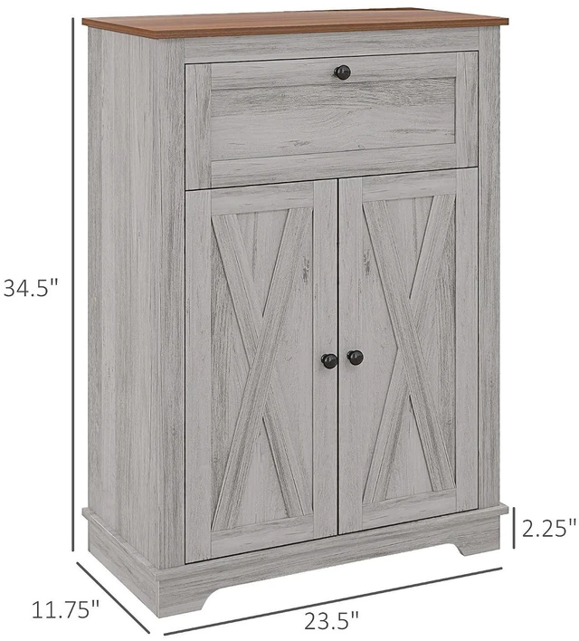 Alt view image 3 of 7 - Farmhouse Barn Door Accent Cabinet with Double Doors Light Gray | Kitchen Sideboard Storage Cabinet, Drawer, Adjustable Shelf, for Living Room