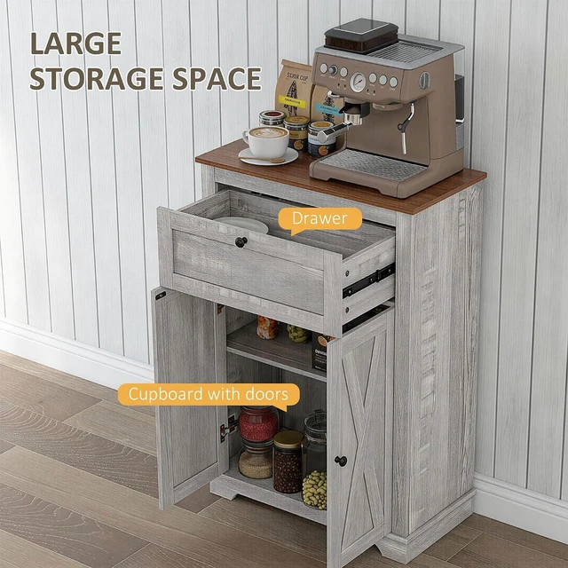 Alt view image 4 of 7 - Farmhouse Barn Door Accent Cabinet with Double Doors Light Gray | Kitchen Sideboard Storage Cabinet, Drawer, Adjustable Shelf, for Living Room