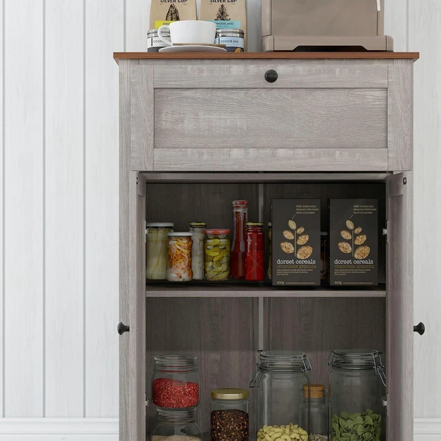 Alt view image 7 of 7 - Farmhouse Barn Door Accent Cabinet with Double Doors Light Gray | Kitchen Sideboard Storage Cabinet, Drawer, Adjustable Shelf, for Living Room