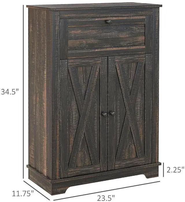 Alt view image 3 of 7 - Farmhouse Barn Door Accent Cabinet with Double Doors Dark Brown | Kitchen Sideboard Storage Cabinet, Drawer, Adjustable Shelf, for Living Room