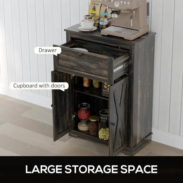 Alt view image 4 of 7 - Farmhouse Barn Door Accent Cabinet with Double Doors Dark Brown | Kitchen Sideboard Storage Cabinet, Drawer, Adjustable Shelf, for Living Room
