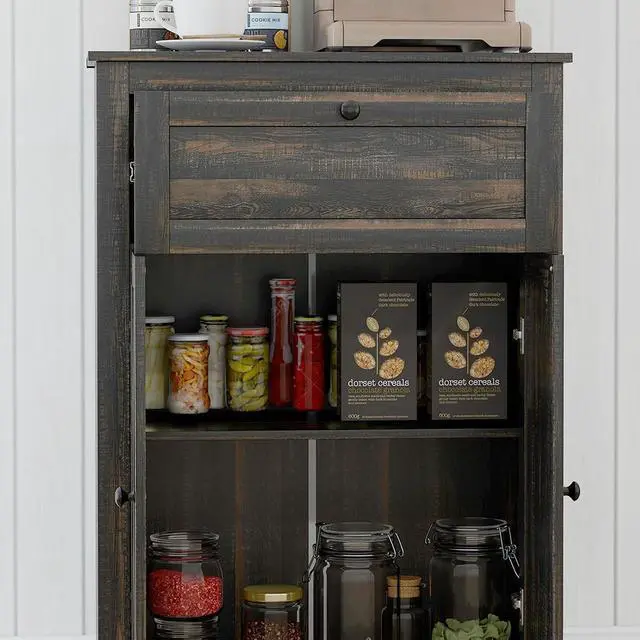 Alt view image 7 of 7 - Farmhouse Barn Door Accent Cabinet with Double Doors Dark Brown | Kitchen Sideboard Storage Cabinet, Drawer, Adjustable Shelf, for Living Room