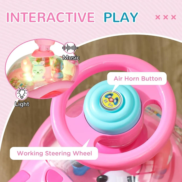 Alt view image 4 of 7 - Qaba Toddler Push Car Foot to Floor Ride on Toy Horn 18-36 Months Pink | Light, Music, Steering Wheel, Anti-Over-Backwards Device, Under Seat Storage, Baby Sliding Car for Boys Girls