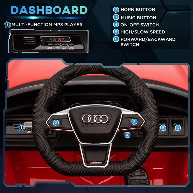 Alt view image 4 of 7 - Licensed Audi RS e-tron GT 12V Ride On Car Truck for Kids Red | Electric Car Ride On Vehicle, w/Parent Remote Control, Music, Lights, for Toddlers