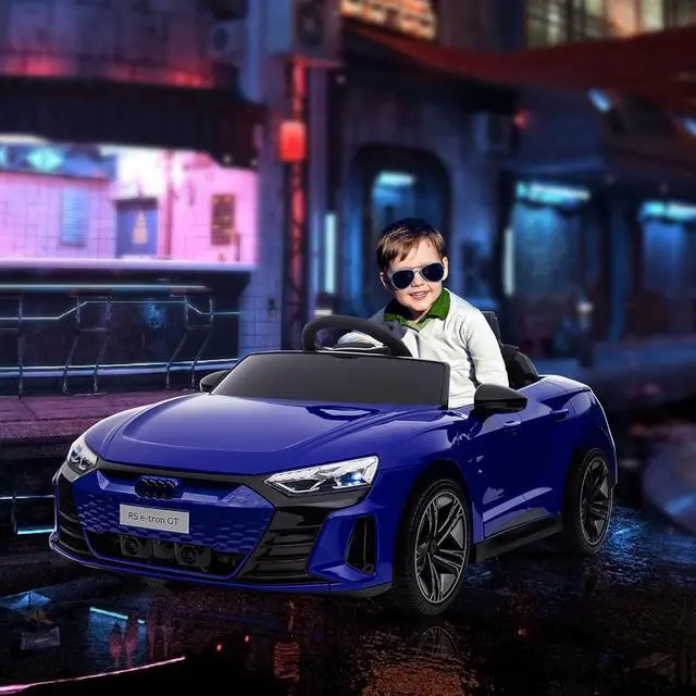 Alt view image 2 of 7 - Licensed Audi RS e-tron GT 12V Ride On Car Truck for Kids Dark Blue | Electric Car Ride On Vehicle, w/Parent Remote Control, Music, Lights, for Toddlers