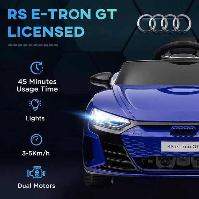 Alt view image 6 of 7 - Licensed Audi RS e-tron GT 12V Ride On Car Truck for Kids Dark Blue | Electric Car Ride On Vehicle, w/Parent Remote Control, Music, Lights, for Toddlers