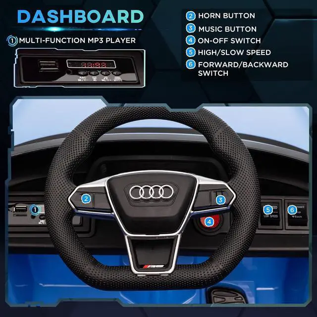 Alt view image 4 of 7 - Licensed Audi RS e-tron GT 12V Ride On Car Truck for Kids Blue | Electric Car Ride On Vehicle, w/Parent Remote Control, Music, Lights, for Toddlers