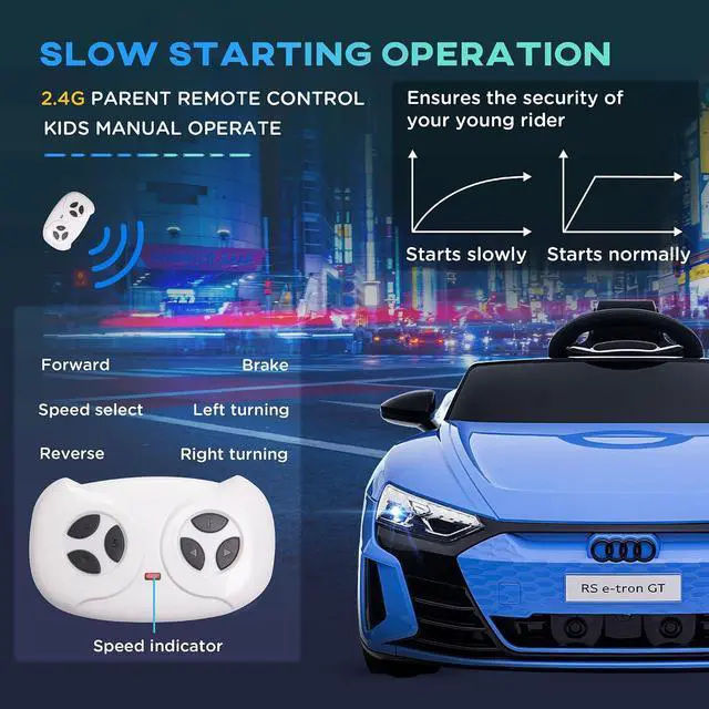Alt view image 5 of 7 - Licensed Audi RS e-tron GT 12V Ride On Car Truck for Kids Blue | Electric Car Ride On Vehicle, w/Parent Remote Control, Music, Lights, for Toddlers