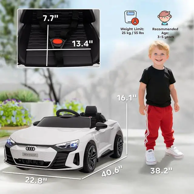 Alt view image 7 of 7 - Licensed Audi RS e-tron GT 12V Ride On Car Truck for Kids White | Electric Car Ride On Vehicle, Parent Remote Control, Music, Lights, for Toddlers