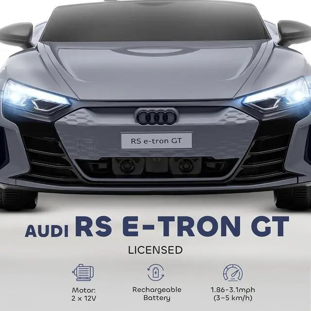 Alt view image 3 of 7 - Licensed Audi RS e-tron GT 12V Ride On Car Truck for Kids Gray | Electric Car Ride On Vehicle, w/Parent Remote Control, Music, Lights, for Toddlers