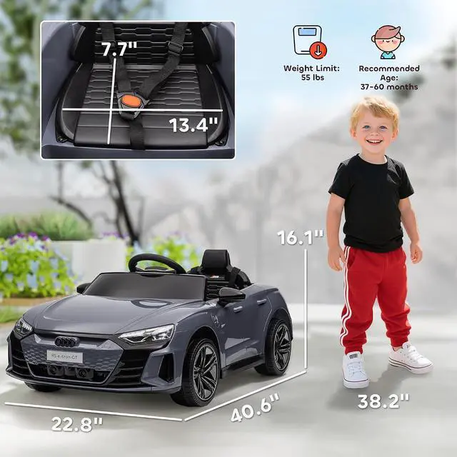 Alt view image 7 of 7 - Licensed Audi RS e-tron GT 12V Ride On Car Truck for Kids Gray | Electric Car Ride On Vehicle, w/Parent Remote Control, Music, Lights, for Toddlers