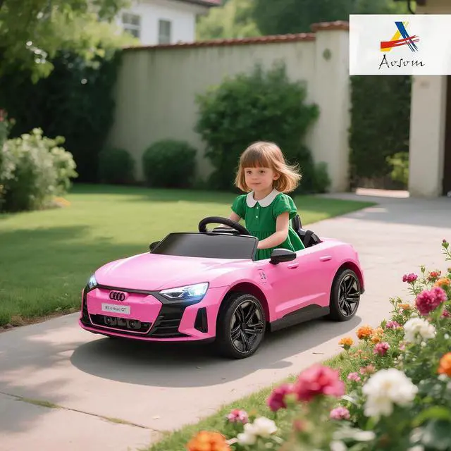 Alt view image 2 of 7 - Licensed Audi RS e-tron GT 12V Ride On Car Truck for Kids Pink | Electric Car Ride On Vehicle, w/Parent Remote Control, Music, Lights, for Toddlers