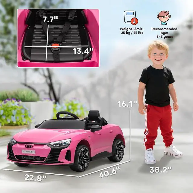 Alt view image 7 of 7 - Licensed Audi RS e-tron GT 12V Ride On Car Truck for Kids Pink | Electric Car Ride On Vehicle, w/Parent Remote Control, Music, Lights, for Toddlers