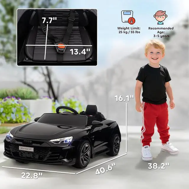 Alt view image 7 of 7 - Licensed Audi RS e-tron GT 12V Ride On Car Truck for Kids Black | Electric Car Ride On Vehicle, w/Parent Remote Control, Music, Lights, for Toddlers
