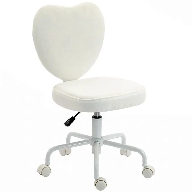 Main image of Armless Home Office Desk Chair, Vanity Chair with Heart Shape, White | Modern Fabric Makeup Vanity Chair, Height Adjustable