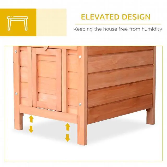 Alt view image 4 of 7 - PawHut Small Wooden Rabbit Hutch Bunny Cage Guinea Pig Cage Duck House Dog House with Openable & Waterproof Roof, Natural