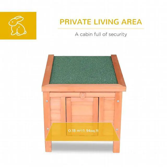 Alt view image 3 of 7 - PawHut Small Wooden Rabbit Hutch Bunny Cage Guinea Pig Cage Duck House Dog House with Openable & Waterproof Roof, Natural