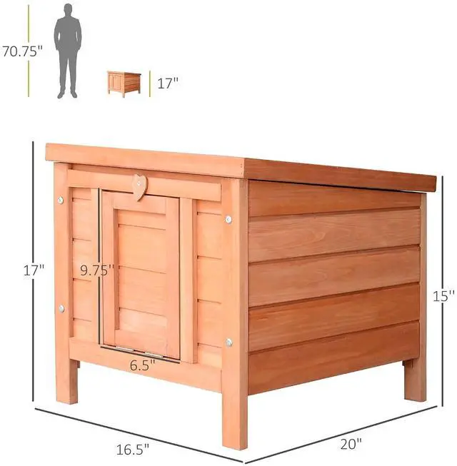 Alt view image 7 of 7 - PawHut Small Wooden Rabbit Hutch Bunny Cage Guinea Pig Cage Duck House Dog House with Openable & Waterproof Roof, Natural