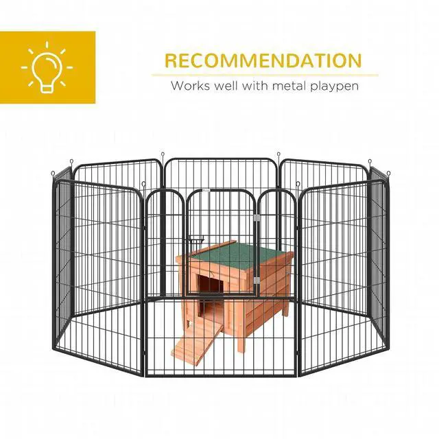 Alt view image 6 of 7 - PawHut Small Wooden Rabbit Hutch Bunny Cage Guinea Pig Cage Duck House Dog House with Openable & Waterproof Roof, Natural