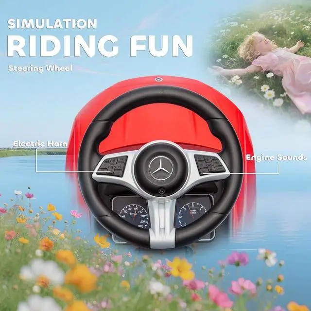 Alt view image 6 of 7 - Qaba Mercedes-Benz C-Class Licensed 2-in-1 Ride-On Push Car 18-36 M Red | Baby Stroller Walking Car, Parent Control Handle, Safety Guardrail, Horn, Under Seat Storage, Kids Foot-to-Floor Toy