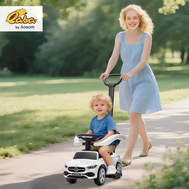 Alt view image 2 of 7 - Qaba Mercedes-Benz C-Class Licensed 2-in-1 Ride-On Push Car 18-36 M White | Baby Stroller Walking Car, Parent Control Handle, Safety Guardrail, Horn, Under Seat Storage, Kids Foot-to-Floor Toy