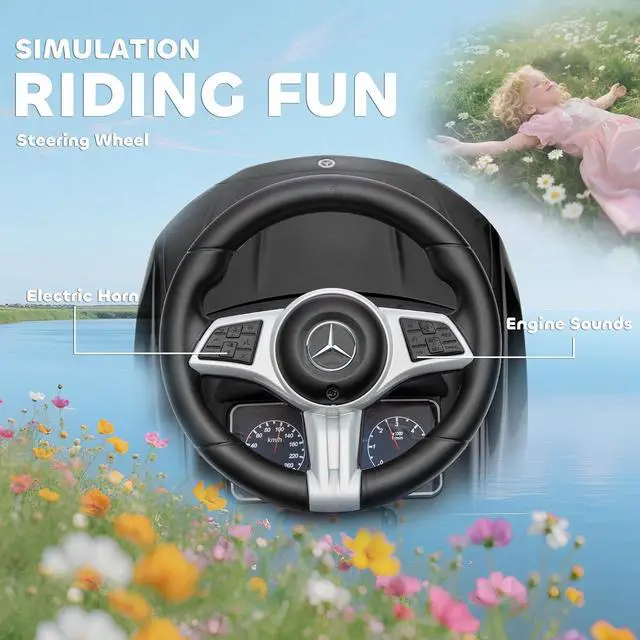 Alt view image 6 of 7 - Qaba Mercedes-Benz C-Class Licensed 2-in-1 Ride-On Push Car 18-36 M Black | Baby Stroller Walking Car, Parent Control Handle, Safety Guardrail, Horn, Under Seat Storage, Kids Foot-to-Floor Toy
