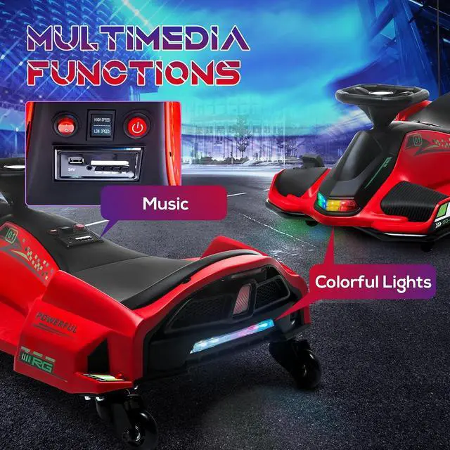 Alt view image 4 of 7 - 12V Electric Go Kart 5 MPH Drifting Go Kart for 8-12 Years Old Red | Battery Powered Ride on Toy, Outdoor Use, Slow Start, Music, Colorful Lights, 110 lb Max Weight