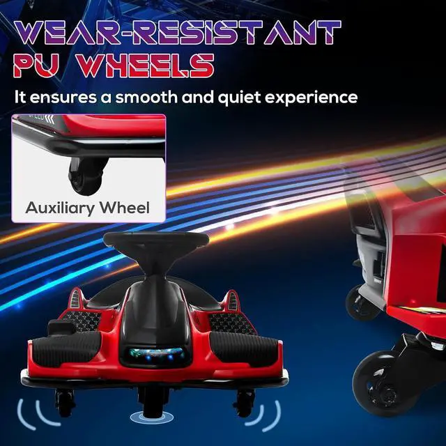 Alt view image 5 of 7 - 12V Electric Go Kart 5 MPH Drifting Go Kart for 8-12 Years Old Red | Battery Powered Ride on Toy, Outdoor Use, Slow Start, Music, Colorful Lights, 110 lb Max Weight