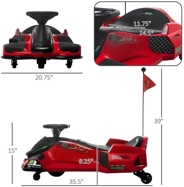 Alt view image 7 of 7 - 12V Electric Go Kart 5 MPH Drifting Go Kart for 8-12 Years Old Red | Battery Powered Ride on Toy, Outdoor Use, Slow Start, Music, Colorful Lights, 110 lb Max Weight