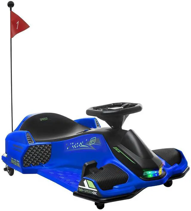 Main image of 12V Electric Go Kart 5 MPH Drifting Go Kart for 8-12 Years Old Blue | Battery Powered Ride on Toy, Outdoor Use, Slow Start, Music, Colorful Lights, 110 lb Max Weight