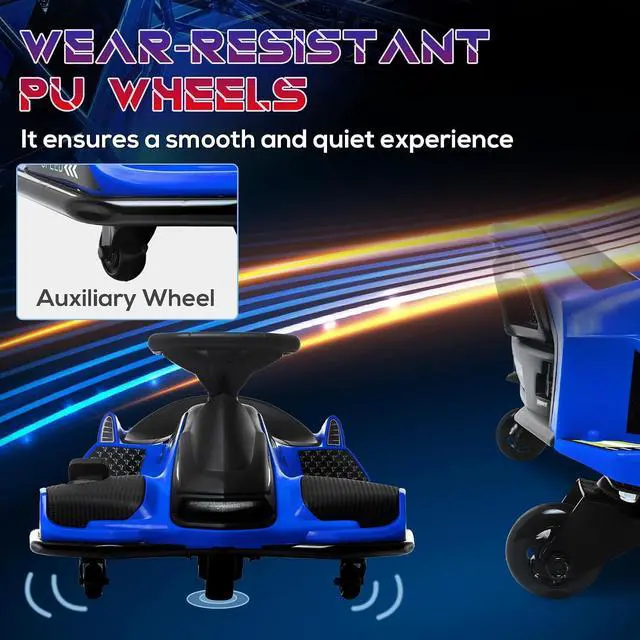Alt view image 5 of 7 - 12V Electric Go Kart 5 MPH Drifting Go Kart for 8-12 Years Old Blue | Battery Powered Ride on Toy, Outdoor Use, Slow Start, Music, Colorful Lights, 110 lb Max Weight