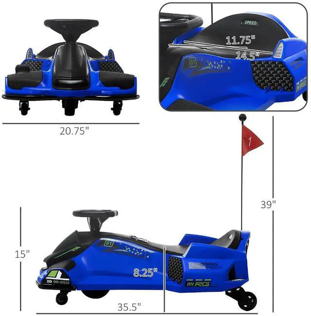 Alt view image 7 of 7 - 12V Electric Go Kart 5 MPH Drifting Go Kart for 8-12 Years Old Blue | Battery Powered Ride on Toy, Outdoor Use, Slow Start, Music, Colorful Lights, 110 lb Max Weight