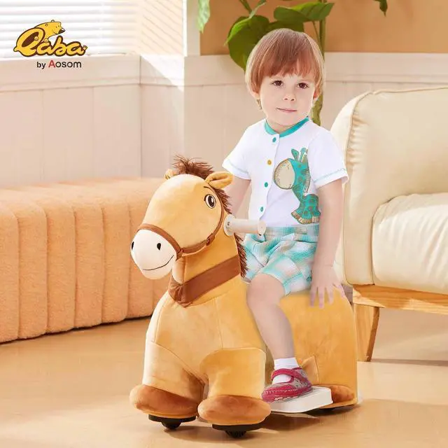 Alt view image 2 of 7 - Qaba 6V Ride on Horse with Music for Girls Boys Aged 18-36 Months Brown | Battery Powered Kids Ride on Toy Horse, Electric Kids Riding Pony, Soft Touch, PU Wheels, Foot Pedal, Forward