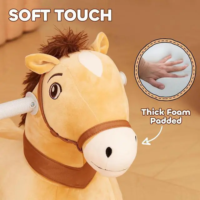Alt view image 4 of 7 - Qaba 6V Ride on Horse with Music for Girls Boys Aged 18-36 Months Brown | Battery Powered Kids Ride on Toy Horse, Electric Kids Riding Pony, Soft Touch, PU Wheels, Foot Pedal, Forward