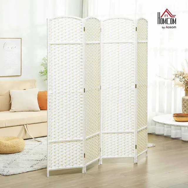 Alt view image 2 of 7 - Room Divider 4 Panel Folding Privacy Screen 5.6' Tall Brown | Freestanding Partition, Home Office, Bedroom