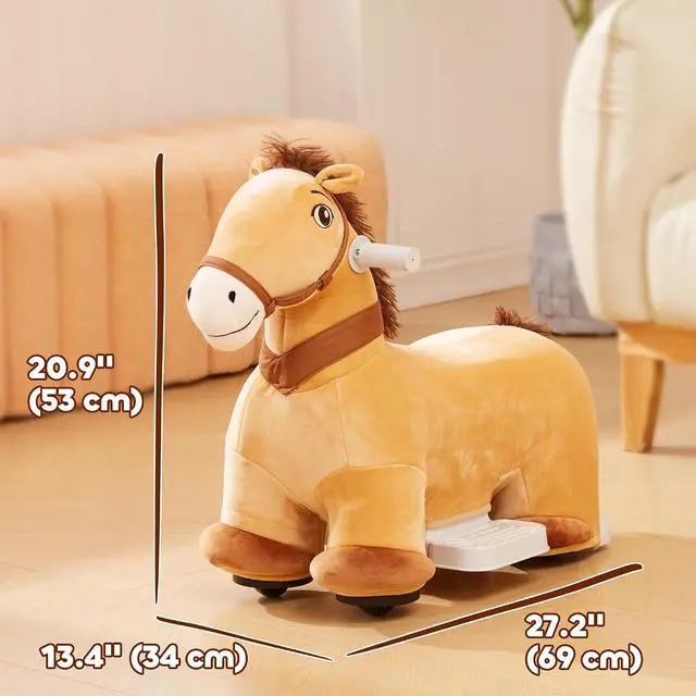 Alt view image 7 of 7 - Qaba 6V Ride on Horse with Music for Girls Boys Aged 18-36 Months Brown | Battery Powered Kids Ride on Toy Horse, Electric Kids Riding Pony, Soft Touch, PU Wheels, Foot Pedal, Forward
