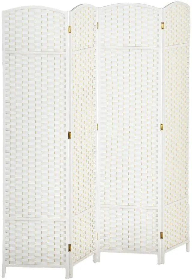Main image of Room Divider 4 Panel Folding Privacy Screen 5.6' Tall Brown | Freestanding Partition, Home Office, Bedroom