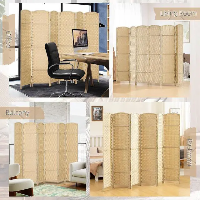 Alt view image 6 of 7 - Room Divider 6 Panel Folding Privacy Screen 5.6' Tall Charcoal Gray | Freestanding Partition, Home Office, Bedroom