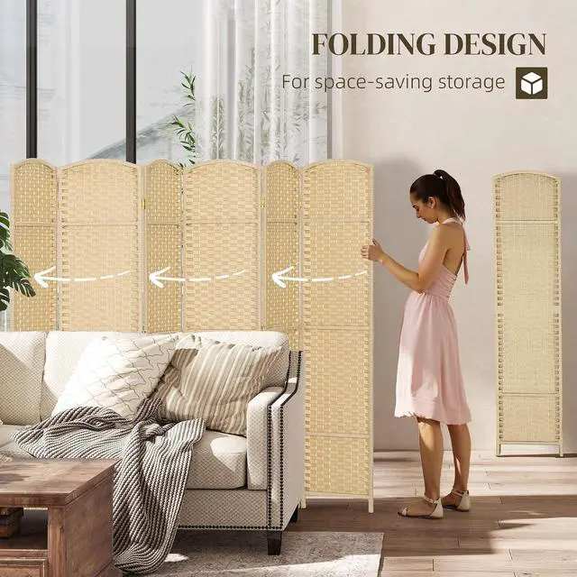 Alt view image 4 of 7 - Room Divider 6 Panel Folding Privacy Screen 5.6' Tall Charcoal Gray | Freestanding Partition, Home Office, Bedroom