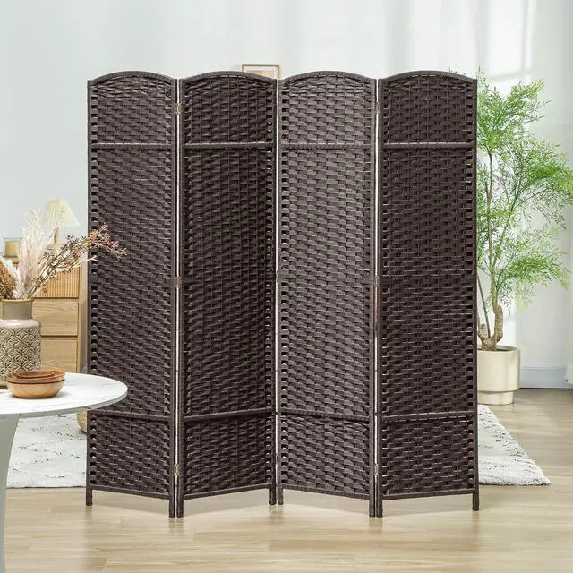 Alt view image 6 of 7 - Room Divider 4 Panel Folding Privacy Screen 5.6' Tall White | Freestanding Partition, Home Office, Bedroom