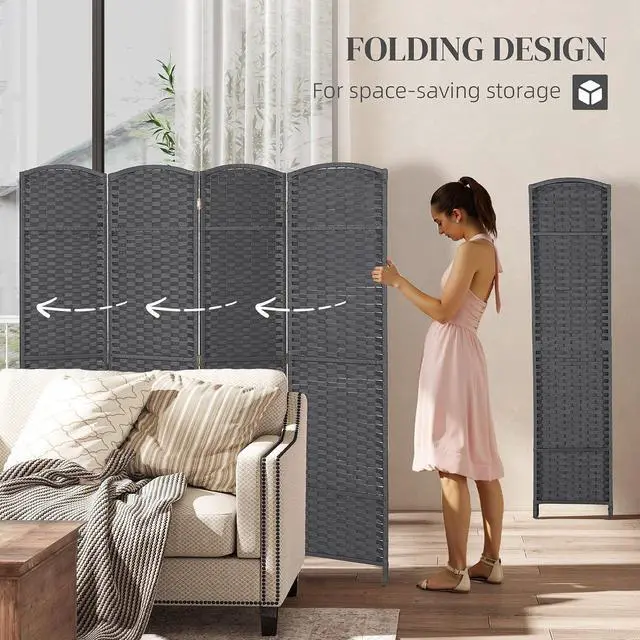 Alt view image 4 of 7 - Room Divider 4 Panel Folding Privacy Screen 5.6' Tall Beige | Freestanding Partition, Home Office, Bedroom