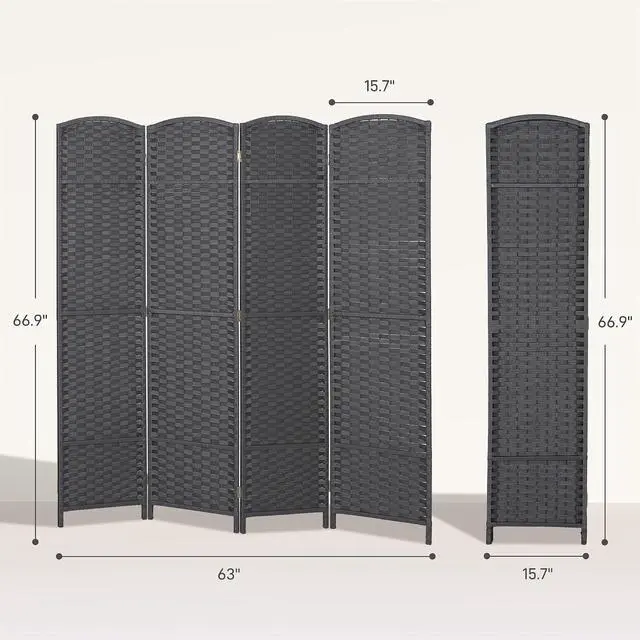Alt view image 7 of 7 - Room Divider 4 Panel Folding Privacy Screen 5.6' Tall Beige | Freestanding Partition, Home Office, Bedroom