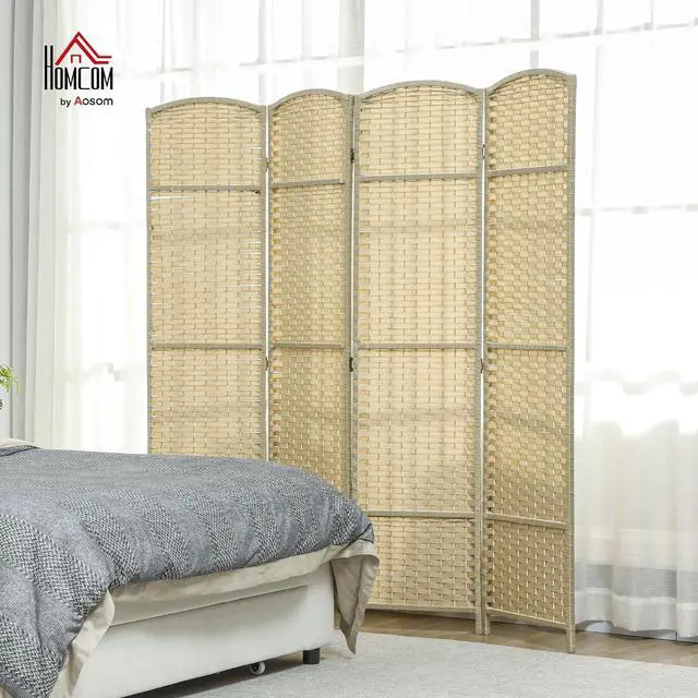 Alt view image 2 of 7 - Room Divider 4 Panel Folding Privacy Screen 5.6' Tall Charcoal Gray | Freestanding Partition, Home Office, Bedroom