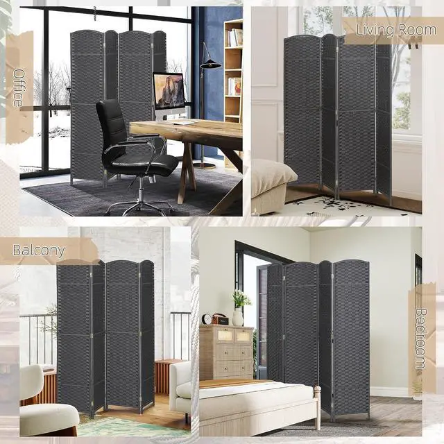 Alt view image 6 of 7 - Room Divider 4 Panel Folding Privacy Screen 5.6' Tall Beige | Freestanding Partition, Home Office, Bedroom