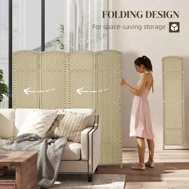 Alt view image 4 of 7 - Room Divider 4 Panel Folding Privacy Screen 5.6' Tall Charcoal Gray | Freestanding Partition, Home Office, Bedroom