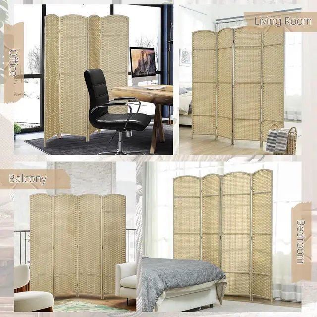 Alt view image 6 of 7 - Room Divider 4 Panel Folding Privacy Screen 5.6' Tall Charcoal Gray | Freestanding Partition, Home Office, Bedroom
