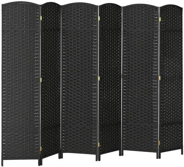 Main image of Room Divider 6 Panel Folding Privacy Screen 5.6' Tall Nature Wood | Freestanding Partition, Home Office, Bedroom