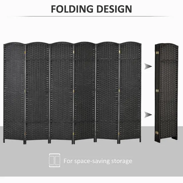Alt view image 4 of 7 - Room Divider 6 Panel Folding Privacy Screen 5.6' Tall Nature Wood | Freestanding Partition, Home Office, Bedroom